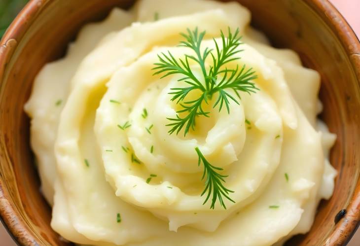 Comforting Mashed Potatoes with Dill in Organic Handmade Bowl